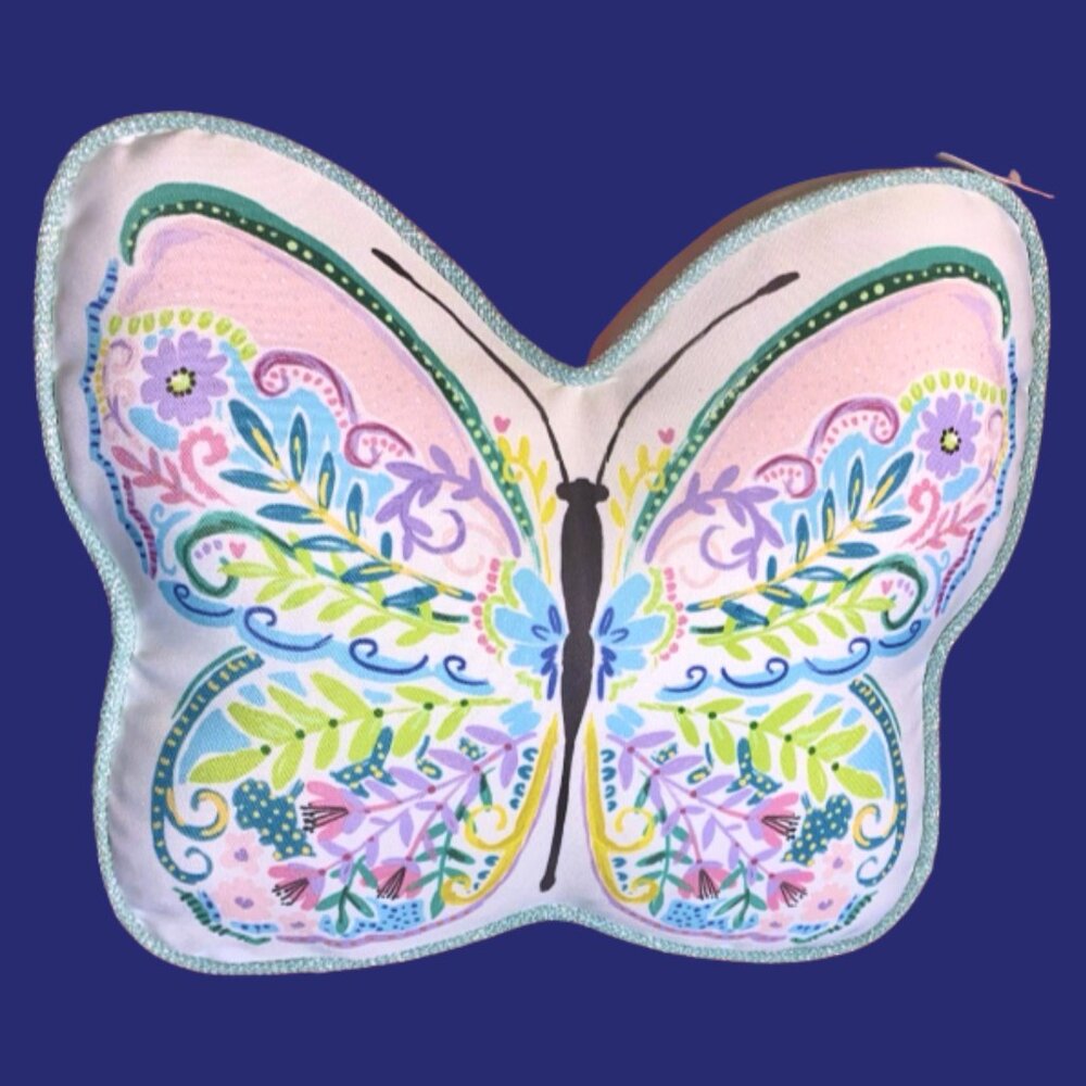 Floral Butterfly Shaped Throw Pillow Pastel
